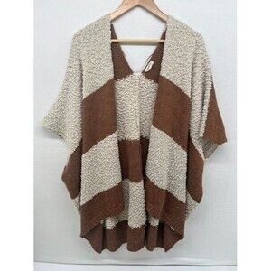 Women's‎ Mystree One Size Open Cardigan Short Sleeve Tan/ White Striped